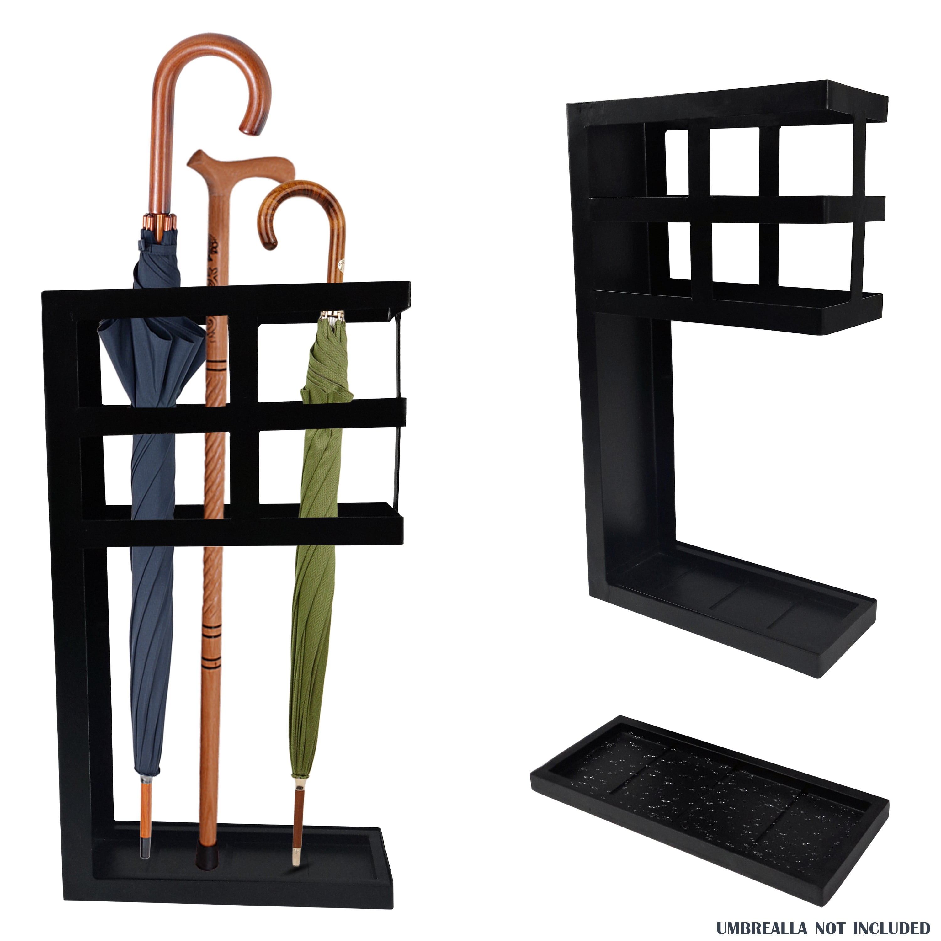 FEBTECH- Freestanding Umbrella Holder with Removable Bottom Tray– Steel Umbrella Stand Rack for Entryway, Steel
