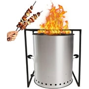 FEBTECH - Portable Smokeless Fire Pit with Cooking Stand, Dual Purpose Stainless Steel Wood Burning Bonfire fire Pit, Outdoor Fire Pit for Camping, Backpacking, and Outdoor Cooking