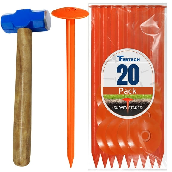 FEBTECH - Septic Tank Marker - 2.3" x 7" - Suitable Property line Markers for Protecting Your Septic Tank and Property Boundary with Solid and Sturdy Septic Tank Marker - Pack of 20 Pcs + 1 Hammer