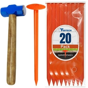 FEBTECH - Septic Tank Marker - 2.3" x 7" - Suitable Property line Markers for Protecting Your Septic Tank and Property Boundary with Solid and Sturdy Septic Tank Marker - Pack of 20 Pcs + 1 Hammer
