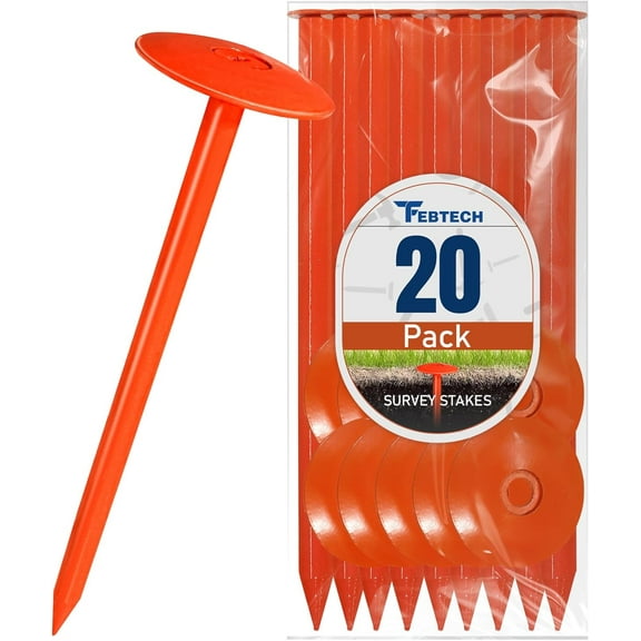 FEBTECH - Septic Tank Marker - 2.7" x 10" - Suitable Property line Markers for Protecting Your Septic Tank and Property Boundary with Solid and Sturdy Survey Stakes - Pack of 20 Pcs
