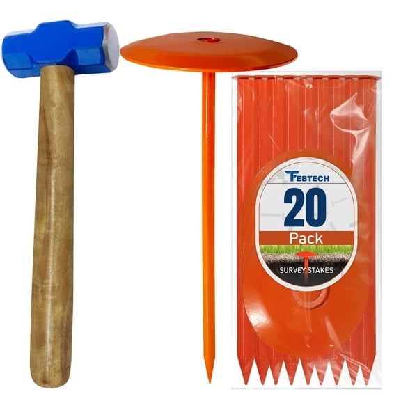 FEBTECH - Septic Tank Marker - 6" x 10" - Suitable Property line Markers for Protecting Your Septic Tank and Property Boundary with Solid and Sturdy Septic Tank Marker - Pack of 20 Pcs + 1 Hammer