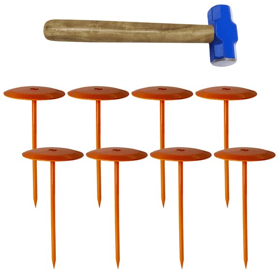 FEBTECH - Septic Tank Marker - 6" x 10" - Suitable Property line Markers for Protecting Your Septic Tank and Property Boundary with Solid and Sturdy Septic Tank Marker - Pack of 8 Pcs + 1 Hammer