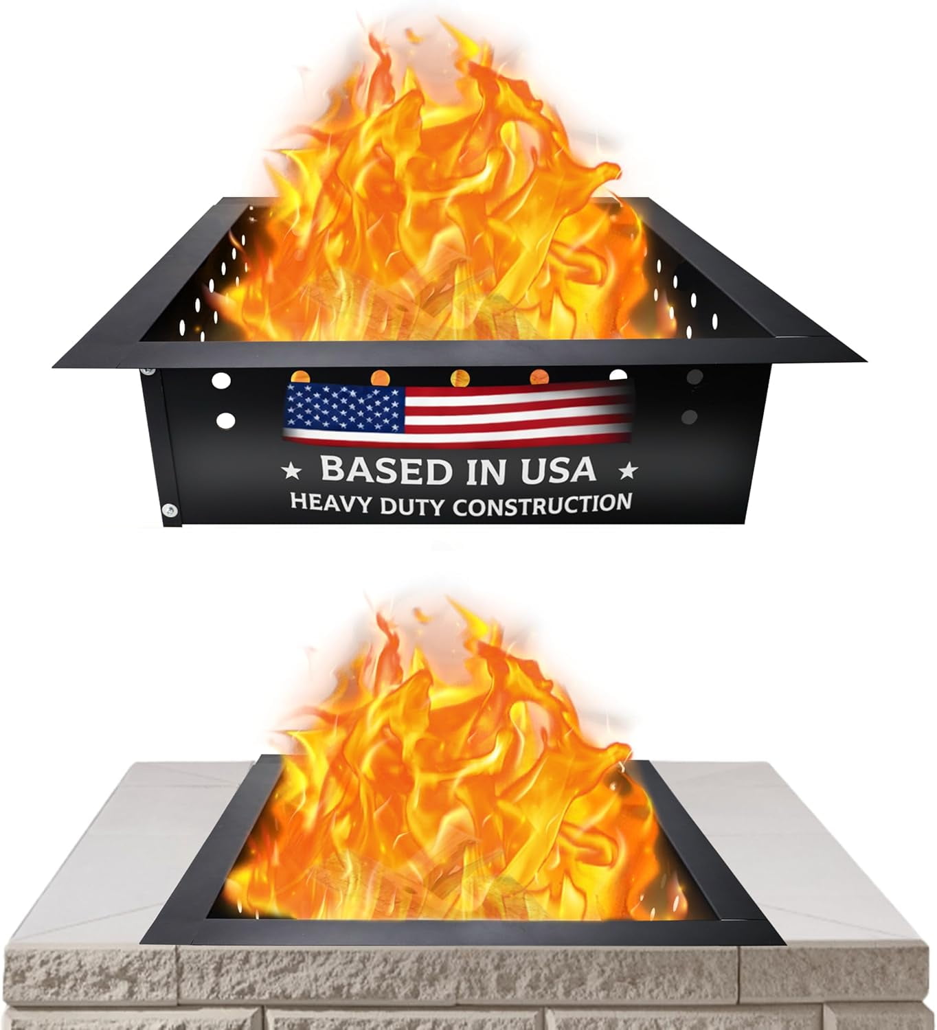 FEBTECH Smokeless Fire Pit Insert Square - 36 inch OD & 30 inch ID - With Heat Resistant Coating For Outdoor Bonfire