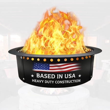 FEBTECH 45" Smokeless Steel Fire Pit Ring with Air Vents and Collapsible Support