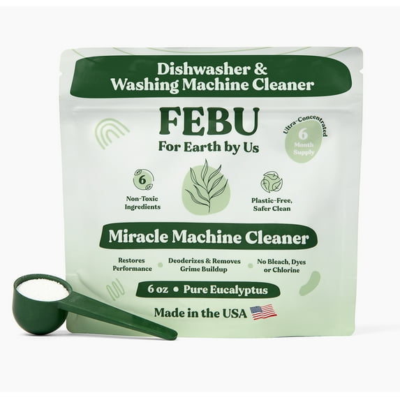 FEBU All-In-One Machine Cleaner, Pure Eucalyptus, 6oz | Natural Washing Machine & Dishwasher Cleaner and Deodorizer | Plant-Based, Human Safe Ingredients, Made in USA
