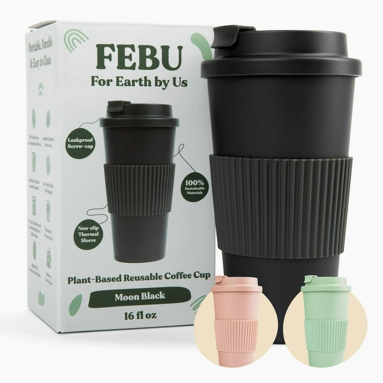 FEBU Plant-Based Reusable Coffee Cup with Lid and Sleeve | 16oz