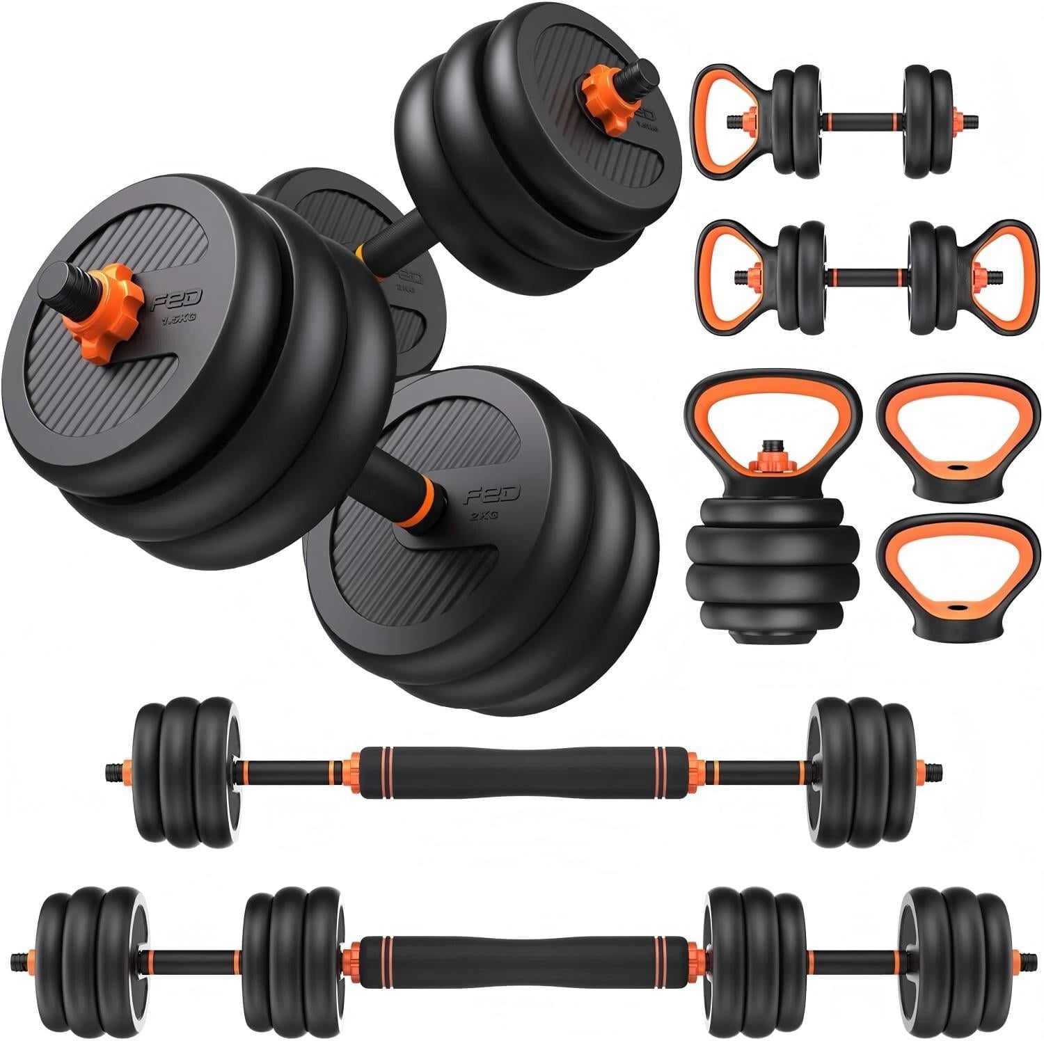 FED Adjustable Dumbbells, 70lbs Free Weight Set with Connector, 5 in1 Dumbbells Set Used as Barbell, Kettlebells, Push up Stand, Weight Plate, Fitness Exercises for Home Gym Suitable Men/Women