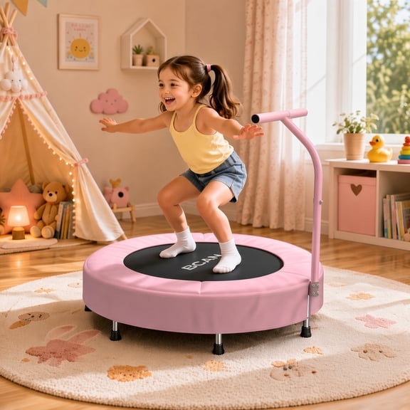 FED Fitness Bcan Series SP1 Spring Trampoline, 36" ASTM Certified Toddler Trampoline with Handle for Kids Ages 1-6, Pink