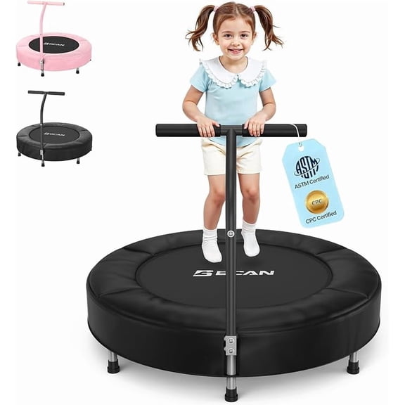 FED Fitness Bcan Series SP1 Spring Trampoline, ASTM Certified - Kids 36'' Trampoline for Ages 1-6, Foam Handle & Safe Thickened Cover, Mini Trampolines for Kids Indoor, Easy to Assemble