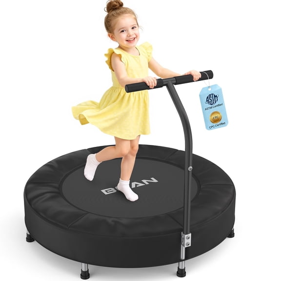 FED Fitness Bcan Series SP1 Spring Trampoline, 36" ASTM Certified Toddler Trampoline with Handle for Kids Ages 1-6, Black