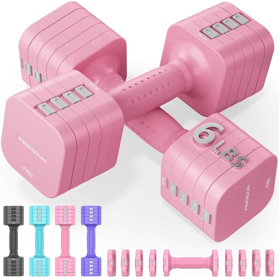 FED Fitness DB3 5-in-1 Adjustable Dumbbell Set, 6LB Pair Adjustable Weights for Women at Home, Dual Locking Stable Hand Weights with TPU Soft Handle, Home Gym, Rehab, Pilates, Yoga, Strength Training