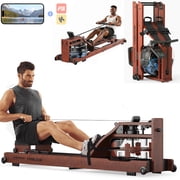 FED Fitness Water Rowing Machine for Home, 400 lbs Weight Capacity, 22 Levels Resistance, Foldable Row Machine with LCD Monitor, Wooden Rower with Bluetooth