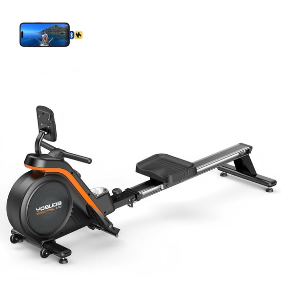 FED Fitness Magnetic Rowing Machine  350 lbs Capacity, Foldable Home Rower with LCD Monitor, Tablet Holder & Comfortable Seat