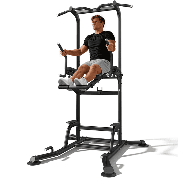 FED Fitness Sportsroyals Power Tower Pull Up Bar Station, Heavy Duty Dip Station with Adjustable Height, Multi-Function Pull Up Station for Home Gym Strength & Ab Workout, 800 LBS Capacity