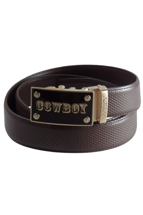 Mens Classic Leather COWBOY Statement Ratchet Belt w Automatic Buckle