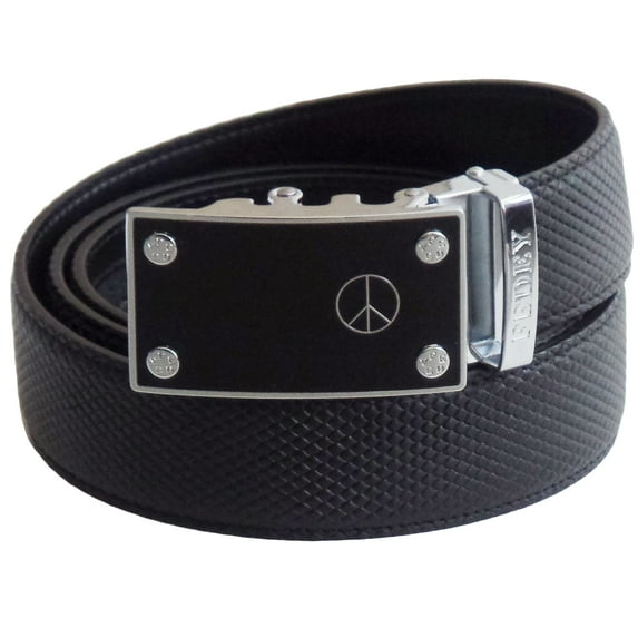 FEDEY Mens Classic Leather PEACE Statement Ratchet Belt w Automatic Buckle