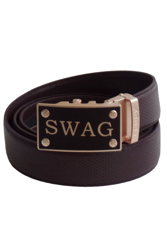 Mens Classic Leather SWAG Statement Ratchet Belt w Automatic Buckle