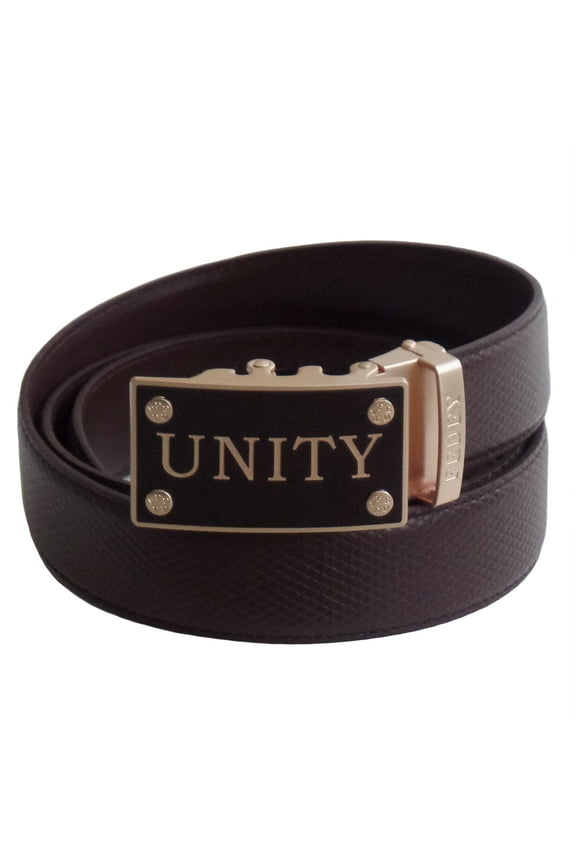 Mens Classic Leather UNITY Statement Ratchet Belt w Automatic Buckle