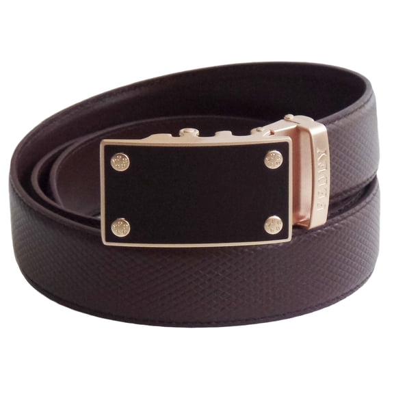 FEDEY Mens Leather Ratchet Belt, Classic Series Statement Belt - Blank Canvas (Brown/Gold, Large)