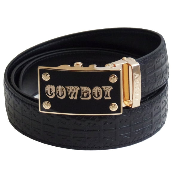 FEDEY Signature Mens Leather Ratchet Belt, COWBOY Automatic Buckle Statement Belt