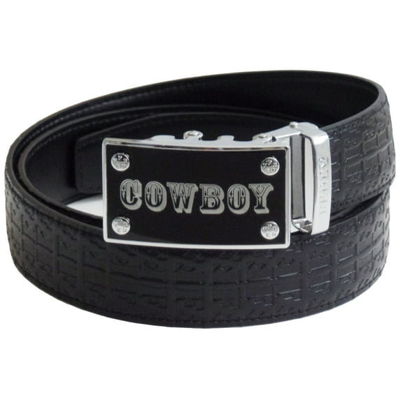 FEDEY Signature Mens Leather Ratchet Belt, COWBOY Automatic Buckle Statement Belt