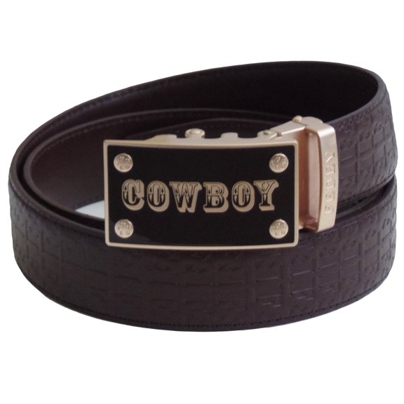 FEDEY Signature Mens Leather Ratchet Belt, COWBOY Automatic Buckle Statement Belt