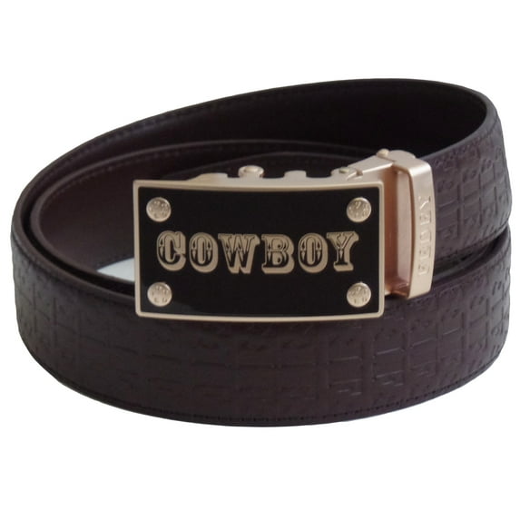 FEDEY Signature Mens Leather Ratchet Belt, COWBOY Automatic Buckle Statement Belt