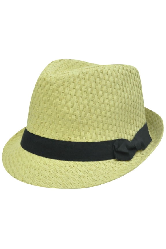 FEDORA TRILBY LIGHT KHAKI PAPER STRAW HAT BLK BAND SMALL MED