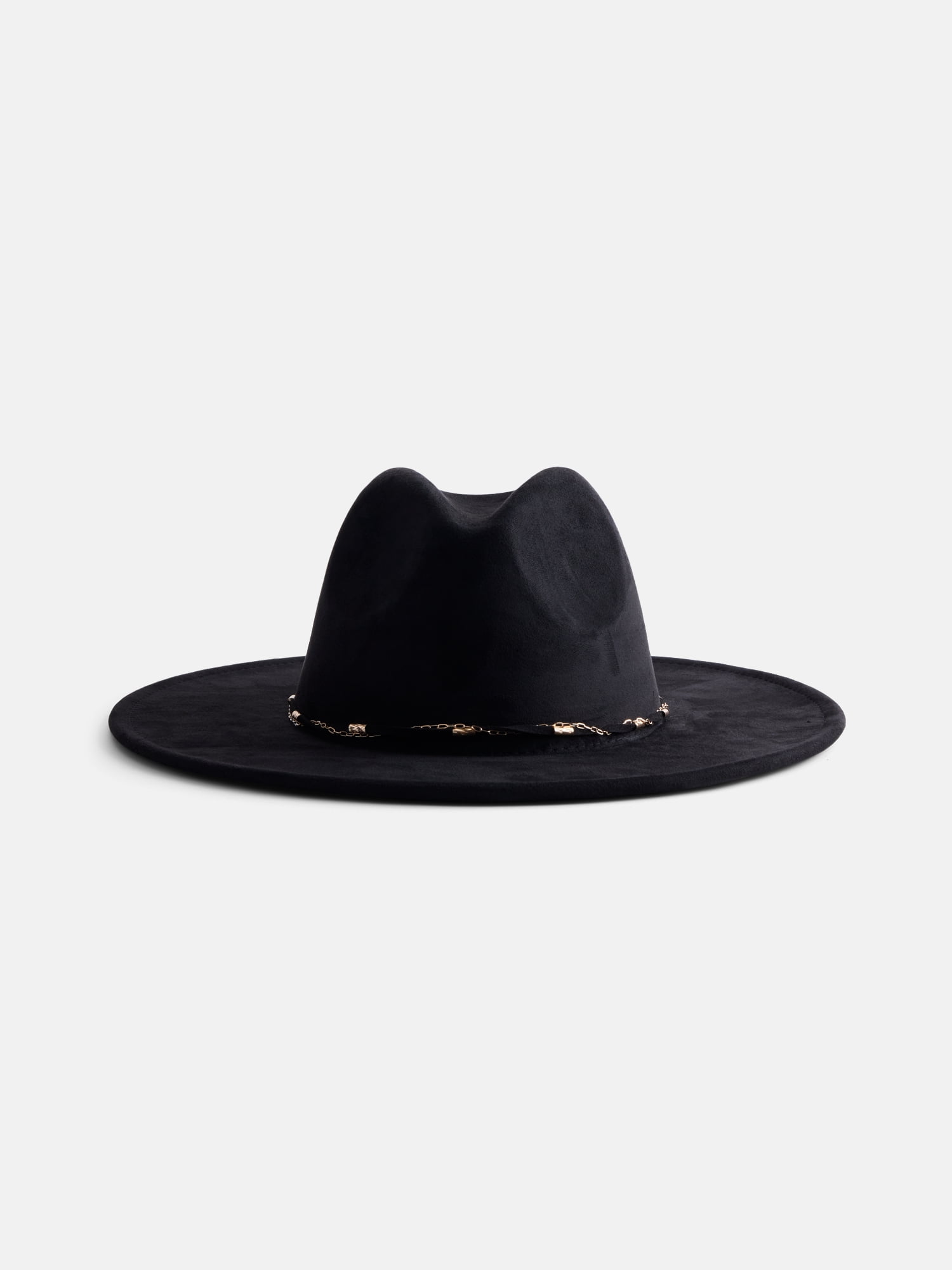 Scenario Women's Faux Suede Fedora with Mixed Chain Trim, Mushroom