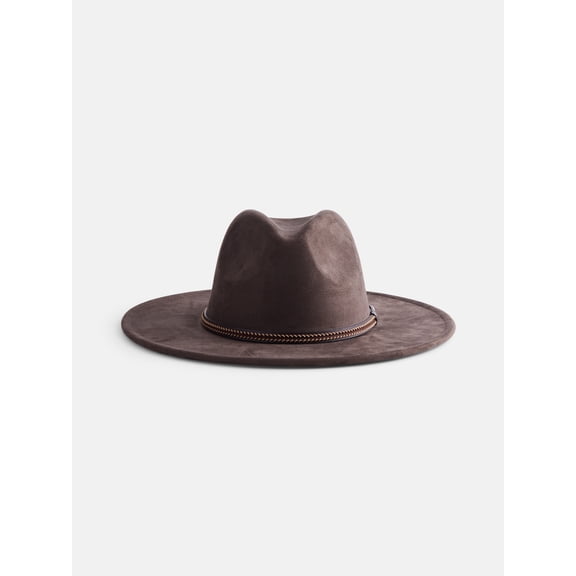 Scenario Women's Faux Suede Fedora with Whipstitch Trim, Mushroom