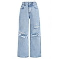 thumbnail image 1 of FEDPOP Baggy Jeans for Girls Wide Leg Ripped High Elastic Waisted Denim Pants Cute Summer Trousers Y2K Streetwear 10-14Y, 1 of 5