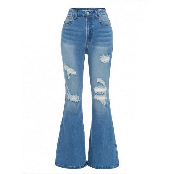 FEDPOP Baggy Jeans for Girls Wide Leg Ripped High Elastic Waisted Denim Pants Cute Summer Trousers Y2K Streetwear 10-14Y