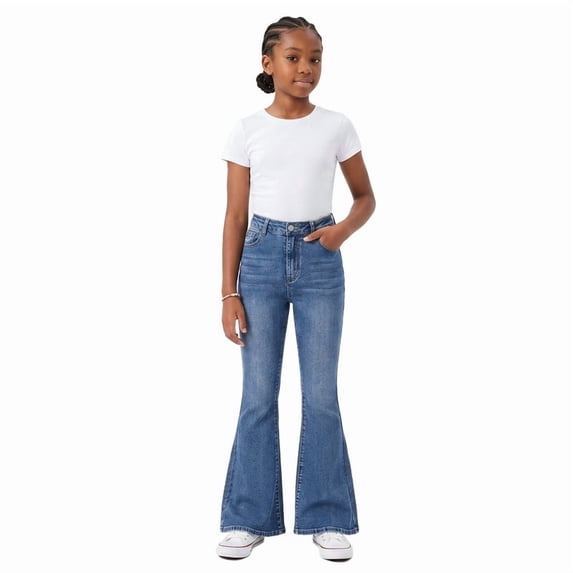 FEDPOP Baggy Jeans for Girls Wide Leg Ripped High Elastic Waisted Denim Pants Cute Summer Trousers Y2K Streetwear 7-14Y