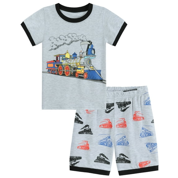 FEDPOP Boy Pajamas Short Summer Pjs Train Pajama Sets Kids Clothes 7T