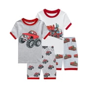 FEDPOP Boys 4 Piece Summer Pajamas Short Sleeve Casual Pajama Sets 7T