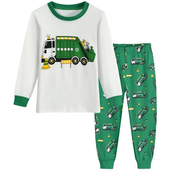 FEDPOP Boys Garbage Truck Graphic Cotton Pajamas 2-Piece Long Sleeve Kids Sleepwear Pjs Set Size 3T