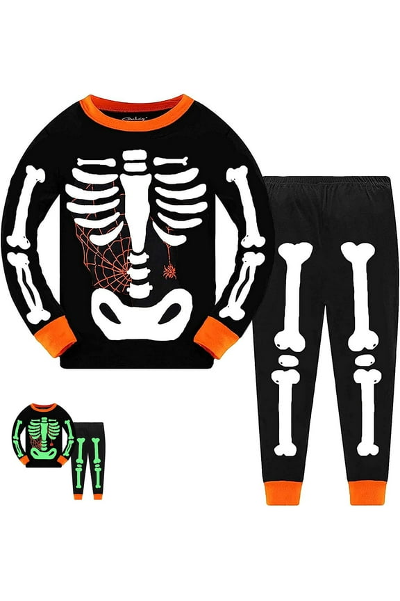 Boys Halloween Ghost Sleepwear Cotton Clothes Glowing Skeleton Pajamas 5T