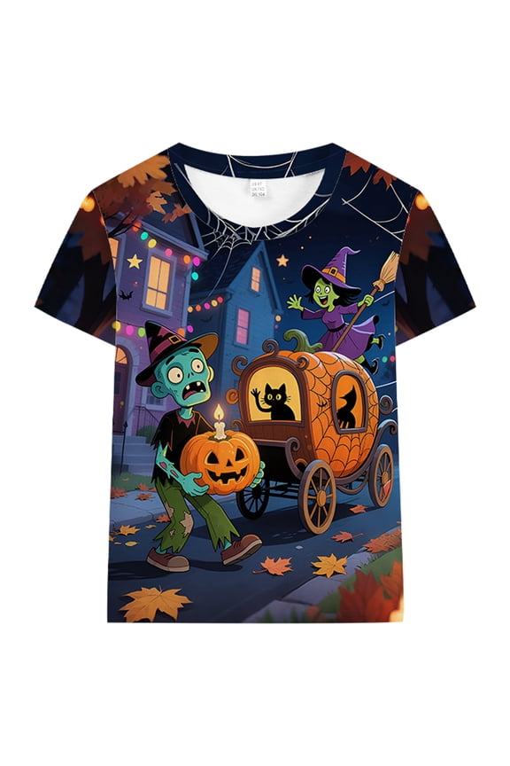 Boys Halloween T-shirts Kids 3D Printed Graphic Tops Pumpkin Short Sleeve Tees Clothes 10T