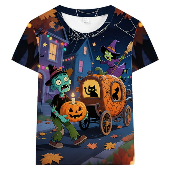 FEDPOP Boys Halloween T-shirts Kids 3D Printed Graphic Tops Pumpkin Short Sleeve Tees Clothes 6T
