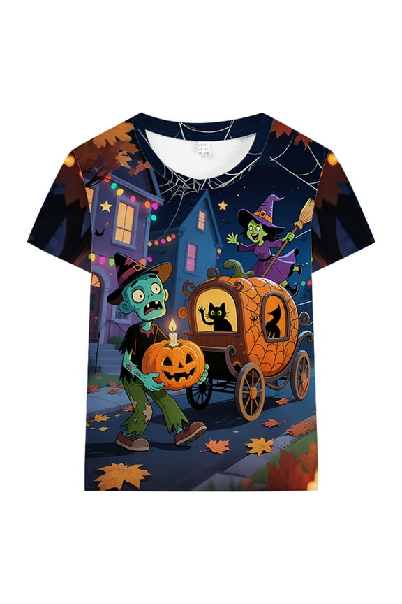 Boys Halloween T-shirts Kids 3D Printed Graphic Tops Pumpkin Short Sleeve Tees Clothes 6T