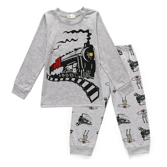 FEDPOP Boys Pajamas 100% Cotton Kids Train 2 Piece Pjs Sleepwear Toddlers Clothes Sets 4T