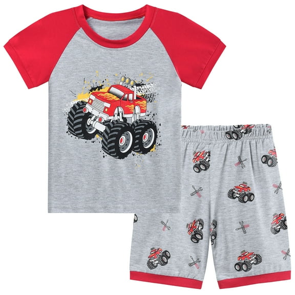 FEDPOP Boys Pajamas Car Short Set Kids Summer Sleepwear Cotton Pjs Size 7T