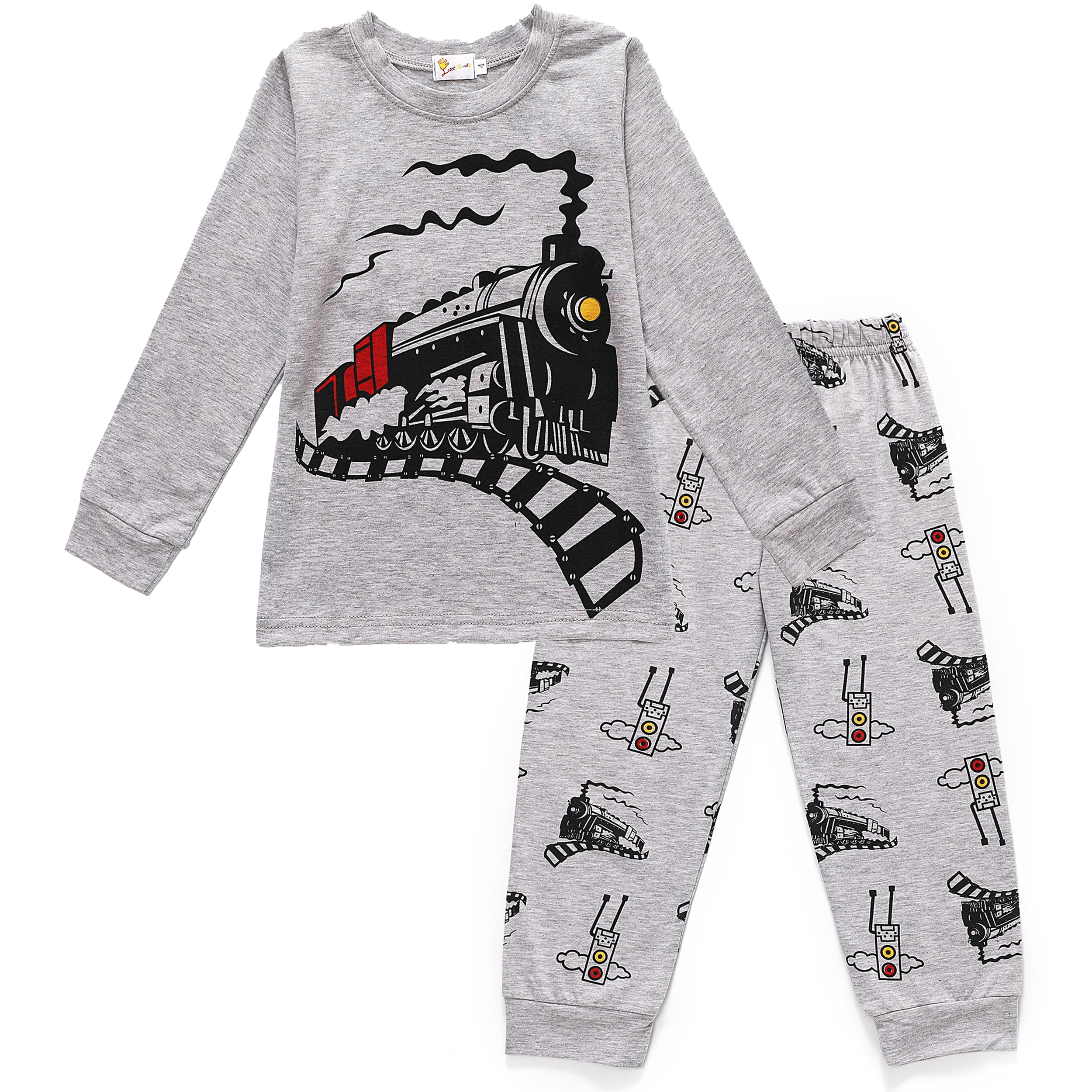 FEDPOP Toddler Boys Long Sleeve Pajamas, 100% Cotton Piece