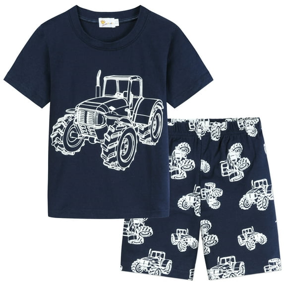 FEDPOP Boys Short Pajamas Set Cartoon Car Pyjamas Cotton Toddle Pjs Sleepwear Summer Clothes Size 2-7