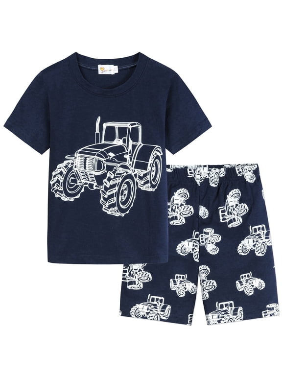 Boys Cotton Pajamas Glow in the Dark Truck Sleepwears Set Pjs Summer Sleepwear Set 2T