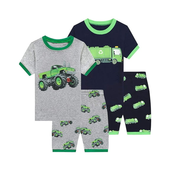 FEDPOP Boys Short Sleeve Sleepwear Truck Cotton Pajamas 7T