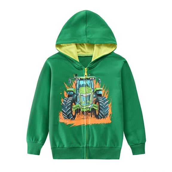 FEDPOP Boys Zip-Up Hoodie Sweatshirts Toddler Truck Jacket Hooded Shirts Pollover Tops 5T