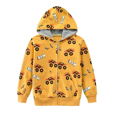 FEDPOP Boys Zip-Up Hoodie Truck Graphic Sweatshirts Toddler Jacket Hooded Shirts Pollover Tops 3T