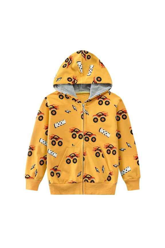 Boys Zip-Up Hoodie Truck Graphic Sweatshirts Toddler Jacket Hooded Shirts Pollover Tops 3T